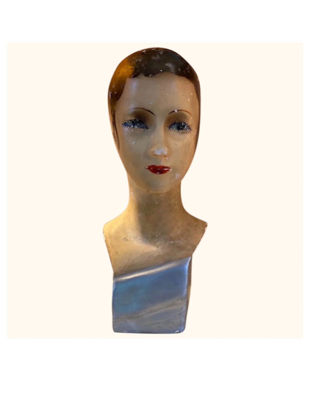 1920's Milliner's 'marotte' French Mannequin Bust Made of Papiermaché