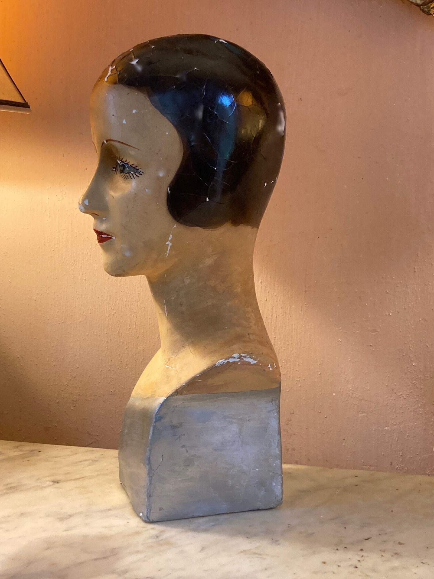 1920's Milliner's 'marotte' French Mannequin Bust Made of Papiermaché