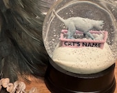 Personalized White Kitty Litter Snow Globe