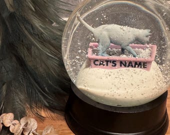 Personalized White Kitty Litter Snow Globe