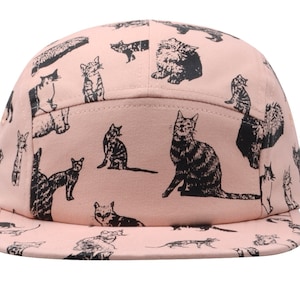 Hatphile Kitten Kitty Cat Cotton 5 Panel Hat Pink Black Khaki