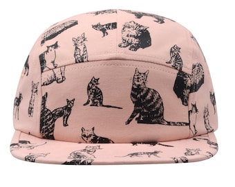 Hatphile Kitten Kitty Cat Cotton 5 Panel Hat Pink Black Khaki