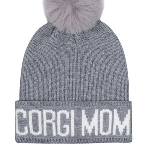 Hatphile Corgi Mom Corgi Dad Knit Beanie Skully Toque Corgi Mom Gray