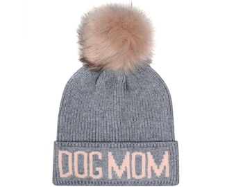 Hatphile Dog Mom Pompom Knit Hat Beanie Skully Toque
