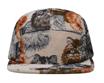 Hatphile Unique Cat Jacquard 5 Panel Hat Camp Cap