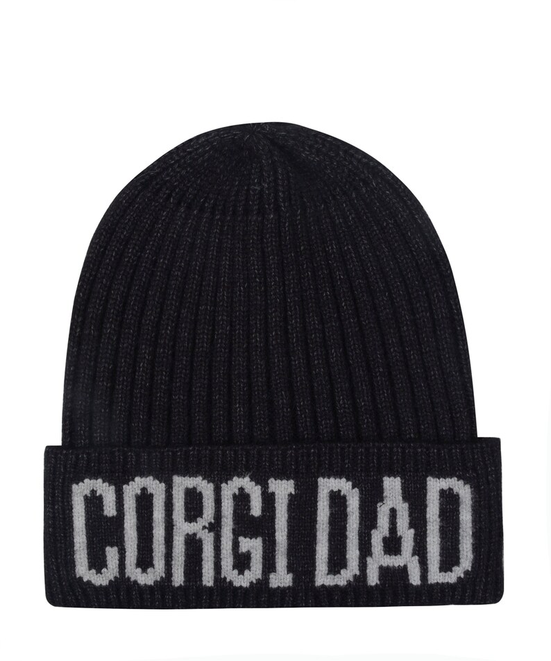 Hatphile Corgi Mom Corgi Dad Knit Beanie Skully Toque Corgi Dad Charcoal