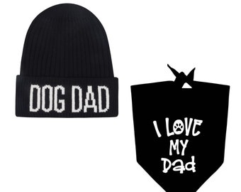 Hatphile Valentine's Day Dog Dad Beanie and "I Love My Dad" Bandana Set