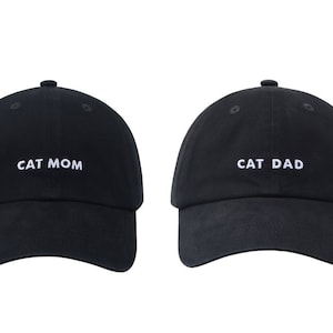 Cat Mom/Dad Hat: Embroidered Cotton Baseball Cap, Adjustable Fit