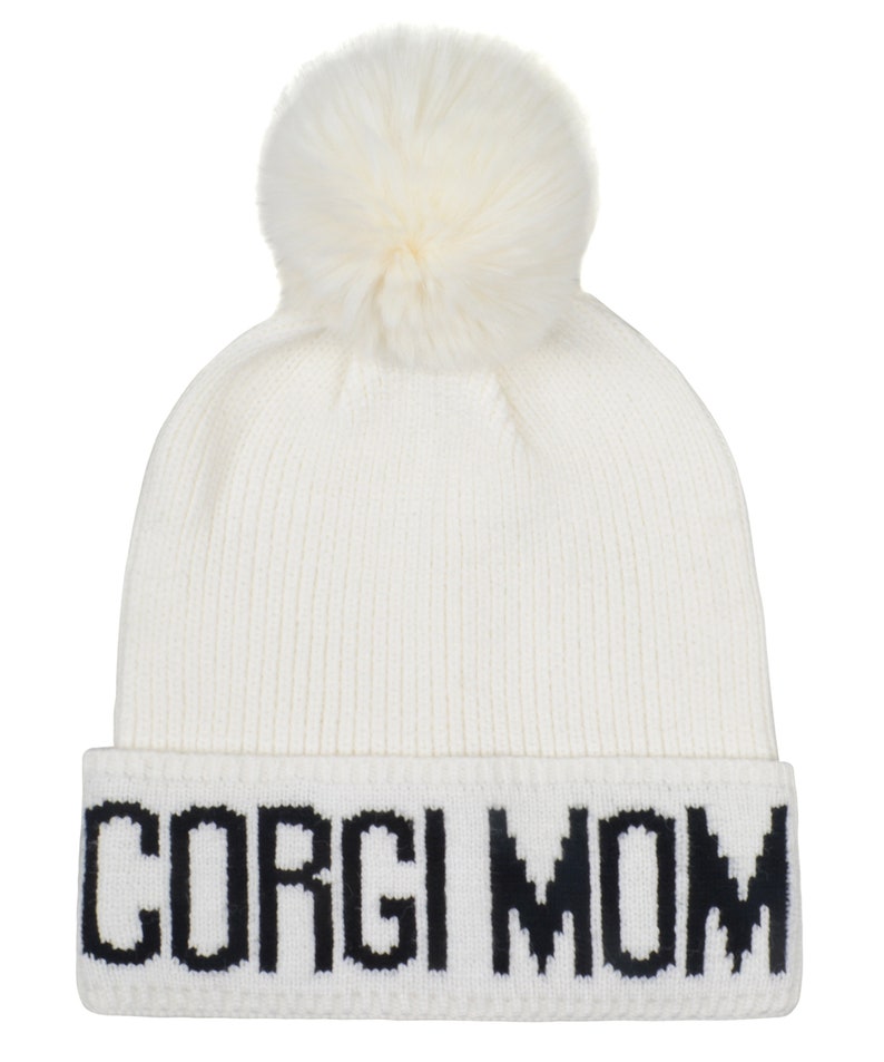 Hatphile Corgi Mom Corgi Dad Knit Beanie Skully Toque Corgi Mom White