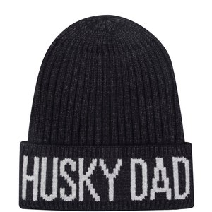 May include: Black knitted beanie with a white "HUSKY DAD" embroidered on the cuff.