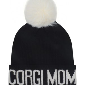 Hatphile Corgi Mom Corgi Dad Knit Beanie Skully Toque Corgi Mom Black