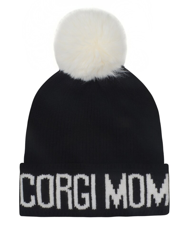 Hatphile Corgi Mom Corgi Dad Knit Beanie Skully Toque Corgi Mom Black
