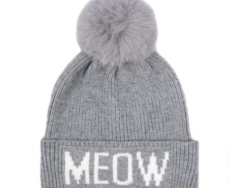 HatPhile Meow PomPom Knit Beanie – Cozy Cat-Themed Toque Stocking