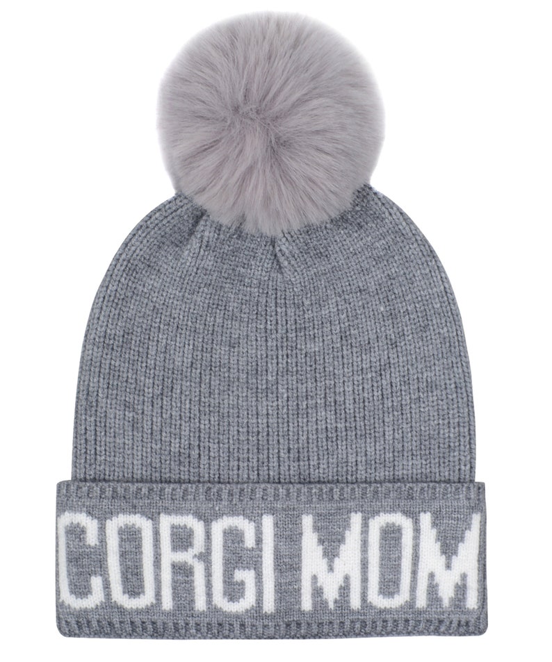Hatphile Corgi Mom Corgi Dad Knit Beanie Skully Toque Corgi Mom Gray