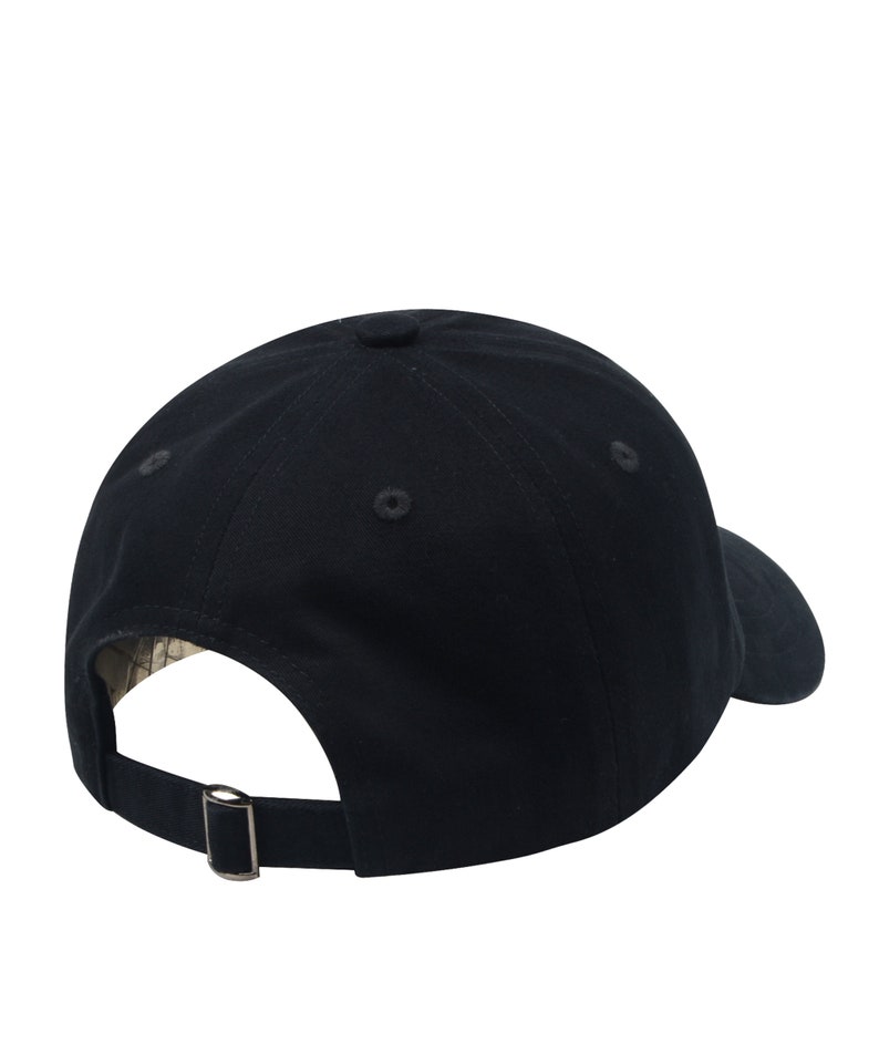 May include: A black baseball cap with a curved brim and an adjustable buckle closure.