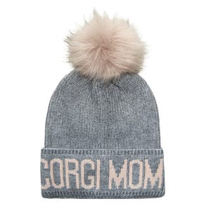Hatphile Corgi Mom Corgi Dad Knit Beanie Skully Toque Corgi Mom Gray Pink