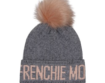 Hatphile Frenchie Mom Pompom Knit Hat Beanie Skully Toque