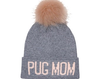 Hatphile Pug Mom Pug Dad Knit Hat Beanie Skully Toque