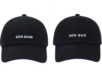 Hatphile: Dog Mom & Dad Hats for Proud Dog Parents | Embroidered Text Dog Dad or Dog Mom - Adjustable Fit - 100% Cotton