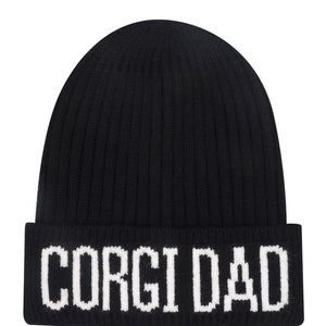 Hatphile Corgi Mom Corgi Dad Knit Beanie Skully Toque Corgi Dad Black