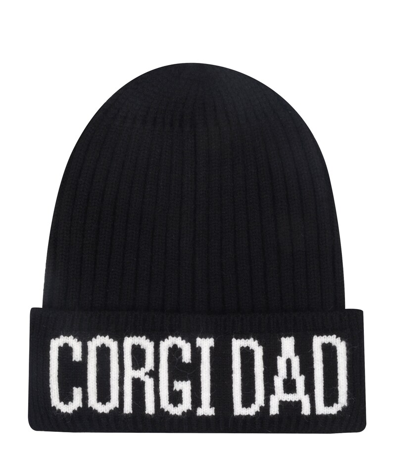 Hatphile Corgi Mom Corgi Dad Knit Beanie Skully Toque Corgi Dad Black