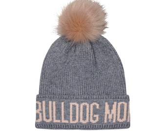 Hatphile Bulldog Mom Bulldog Dad Knit Hat Beanie Skully Toque
