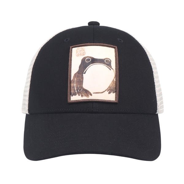 Matsumoto Hoji Frog Trucker Hat, Japanese Art Cap, Grumpy Frog Lover Gift
