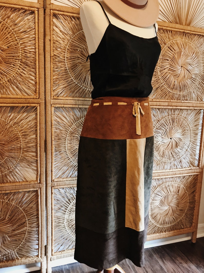 Vintage 90s Colorblock Western Leather Skirt