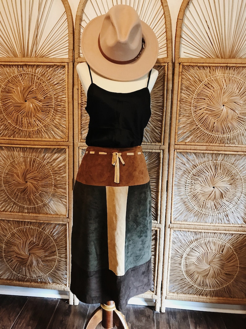 Vintage 90s Colorblock Western Leather Skirt