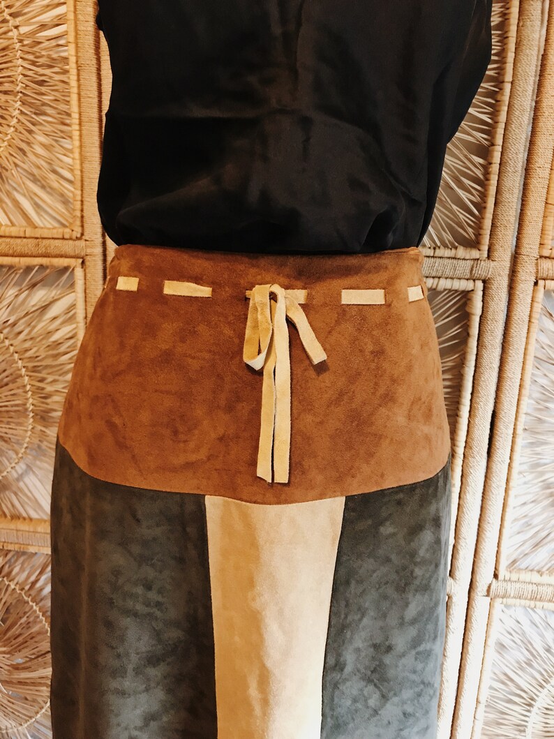 Vintage 90s Colorblock Western Leather Skirt