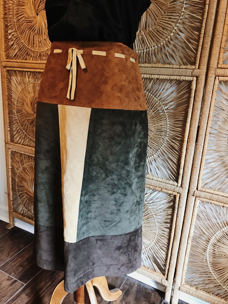 Vintage 90s Colorblock Western Leather Skirt