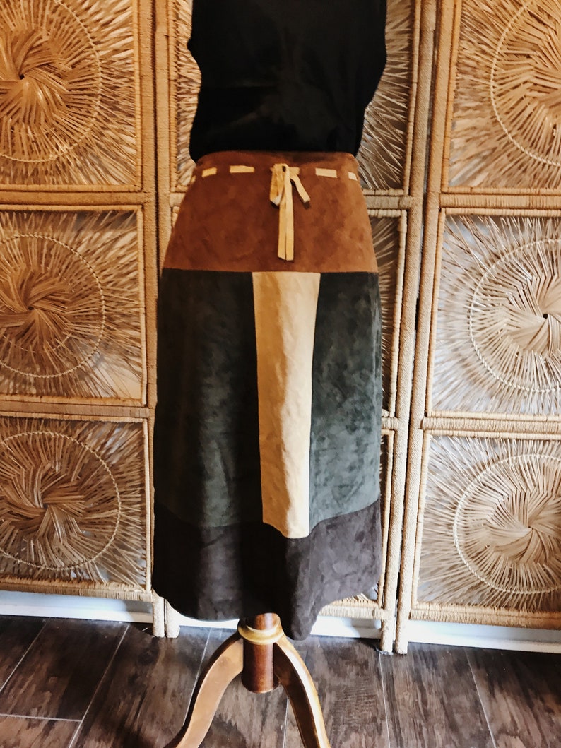 Vintage 90s Colorblock Western Leather Skirt