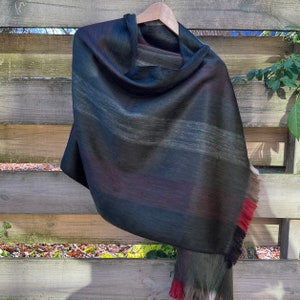 Alpaca Shawl Multicolor Woodland Green with shades of coral and brown