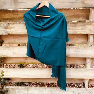 Alpaca Shawl Peacock | Ultra Soft Wool Wrap | Small Batch Artisan Made Large Woven Scarf or Stole With Fringe | 25in x 70in