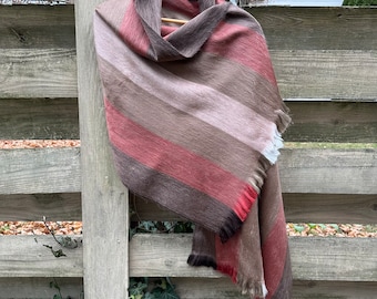 Alpaca Shawl Multicolor Fawn Brown with shades of brown  coral and beige