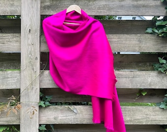 Alpaca Shawl Bright Fuchsia | Ultra Soft Wool Wrap | Small Batch Artisan Made Large Woven Scarf or Stole With Fringe | 70in x 25in