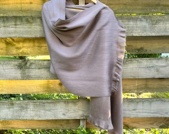Alpaca Shawl Deep Taupe | Ultra Soft Wool Wrap | Small Batch Artisan Made Large Woven Scarf or Stole With Fringe | 25in x 70in