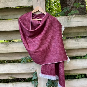 Alpaca shawl or scarf soft Burgundy red with white