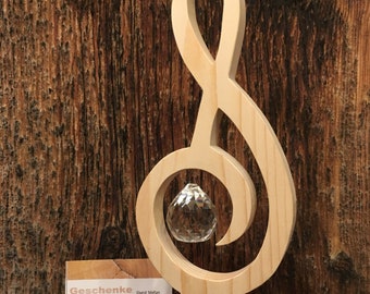 Notenschlüssel aus Holz mit Kristall "Groß"