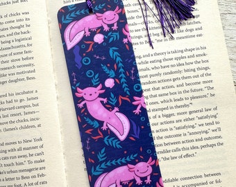 Pink Axolotl Double-sided Laminated Bookmark, Unique Bookmarks, Book Lover Birthday gift