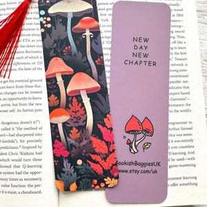 Toadstool Bookmark with Tassel, Double-sided, Laminated, Autumn Mushrooms, Fall gift,  Goblincore, Cottagecore gift, Book Lover gift