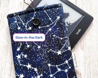 Glow-in-the-Dark Kindle Sleeve, Constellations Book Sleeve, iPad Cover, Book Pouch, Bookish gift