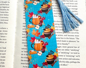 Autumn Pumpkin Spice Double-sided Laminated Bookmark, Fall gift, Unique Bookmarks, Book Lover gift