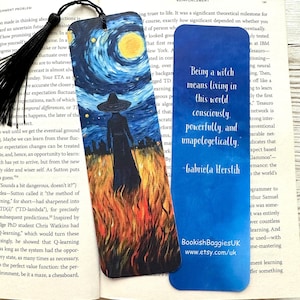 Van Gogh Style Witch Bookmark, Starry Night Style, Double-sided, Laminated, Halloween Gothic Bookmark, Book Lover Gift
