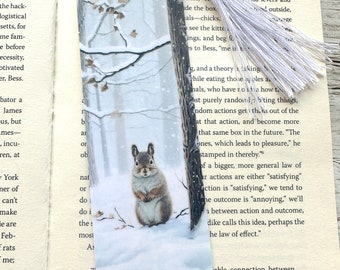 Winter Squirrel Double-sided Laminated Bookmark, Unique Bookmarks, Book Lover gift