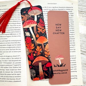 Autumn Mushrooms Bookmark, Double-sided, Laminated, Fall gift, Fly Agaric, Toadstool, Book Lover gift, Goblincore, Cottagecore gift