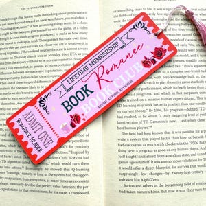 Romance Book Club Ticket Lesezeichen, doppelseitig, laminiert, rosa Lesezeichen, Buch-Liebhaber-Geschenk