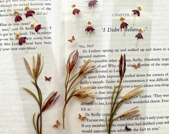 Pressed Flowers Bookmark, Mini Lily and Dancing Flowers, Unique Bookmarks, Book Lover Gift, Cottagecore gift