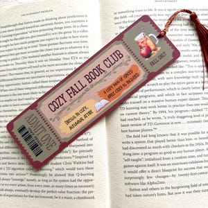 Gemütliches Herbst Buch Club Ticket Lesezeichen, doppelseitig, Laminiert, Herbst Lesezeichen, Buch Liebhaber Geschenk