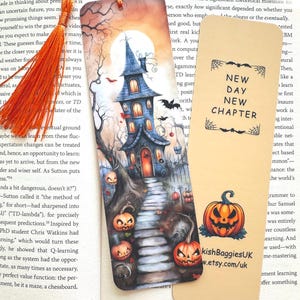 Haunted Mansion Bookmark, Double-sided, Laminated, Halloween Bookmark, Book Lover Gift